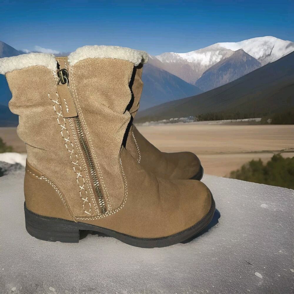 Earth Origins Suede Warm-Lined Mid Boots Roslyn Carob Brown Sz 7